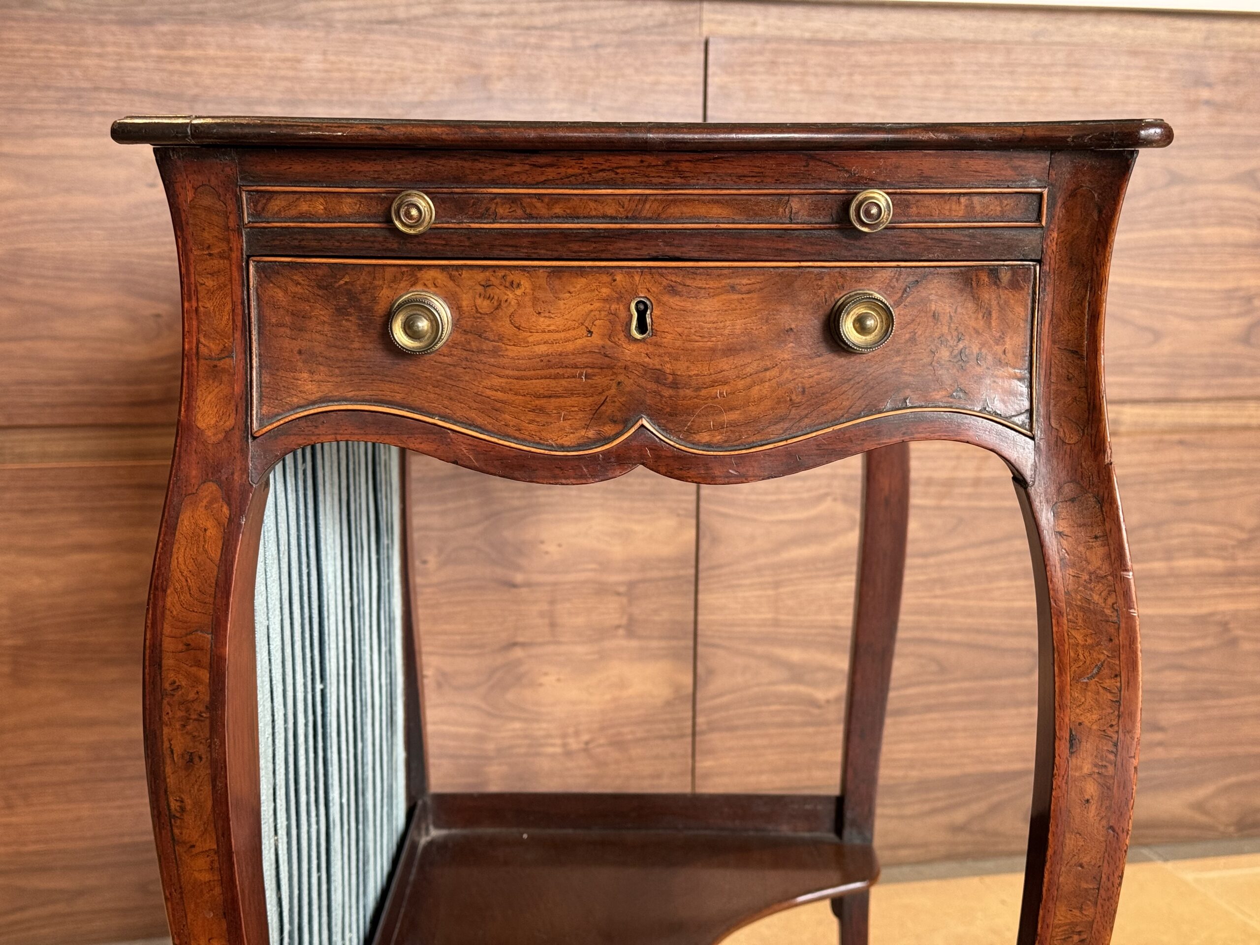 IMG_2886 George III Serpentine Inlaid Writing Dressing Table Front Close Up