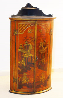 Lacquer Bow Front Antique Corner Cupboard