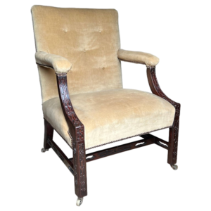 18th century Chinese Chippendale mahogany Gainsborough library armchair