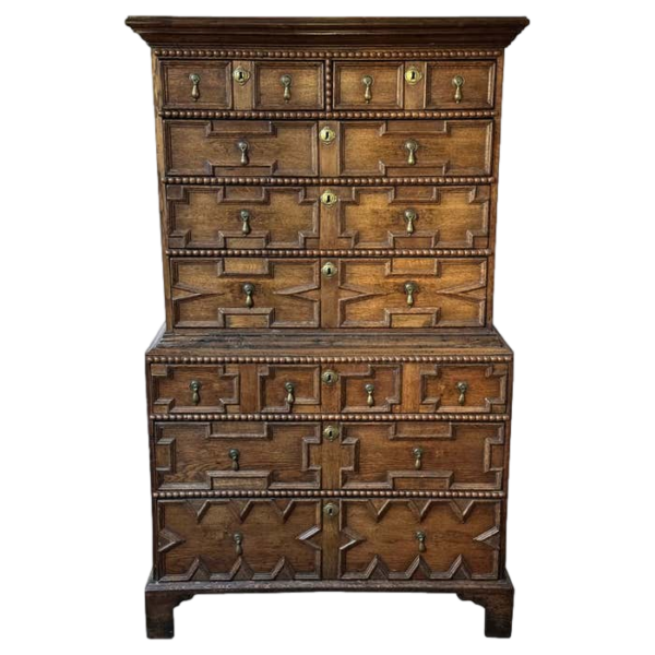 Early 18th century geometric-front chest on chest