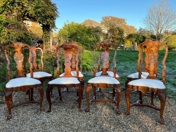 8 fine 18th century walnut floral marquetry chairs - Eight Chairs