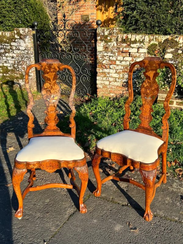 8 fine 18th century walnut floral marquetry chairs - Two Chairs