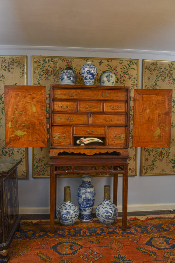 Japanese 20th Century Mulberry Wood Kimono Cabinet with Doors and Drawers