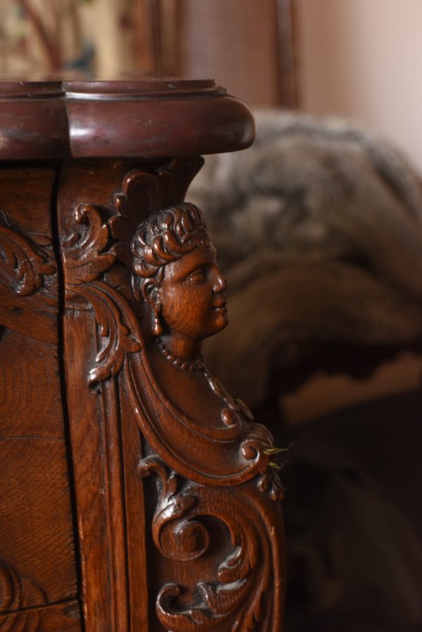 Fine French 18th/19th century carved oak marble top commode - Side