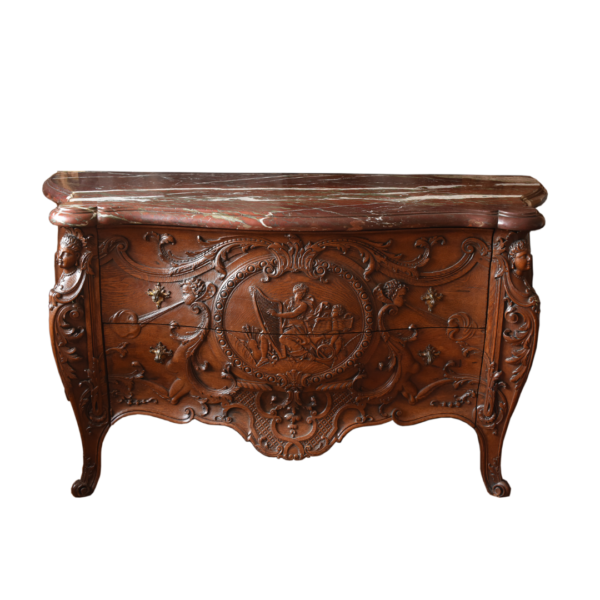 Fine French 18th/19th century carved oak marble top commode