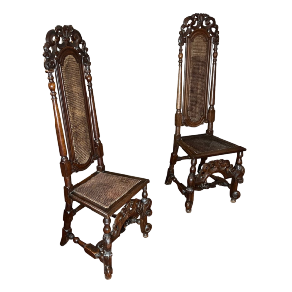A pair of Charles II period walnut chairs