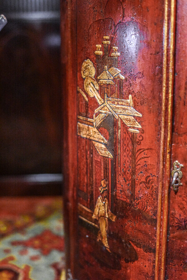 An Early 18th Century Red Japanned Corner Cupboard Or Cabinet Door