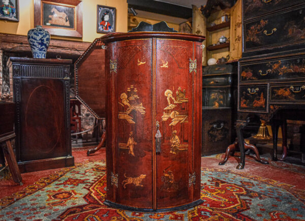 An Early 18th Century Red Japanned Corner Cupboard Or Cabinet Front