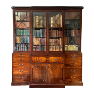 Chippendale Mahogany Secretaire Breakfront Library Bookcase