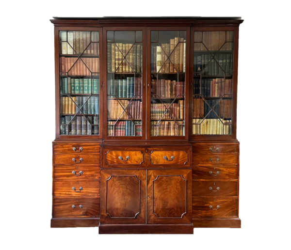 Chippendale Mahogany Secretaire Breakfront Library Bookcase