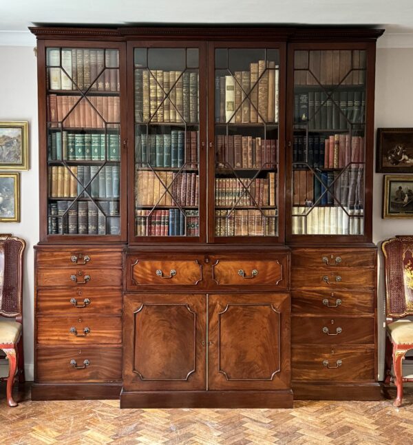 Chippendale Mahogany Secretaire Breakfront Library Bookcase Front