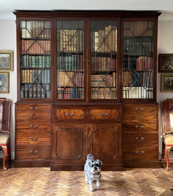 Chippendale Mahogany Secretaire Breakfront Library Bookcase Front With Dog